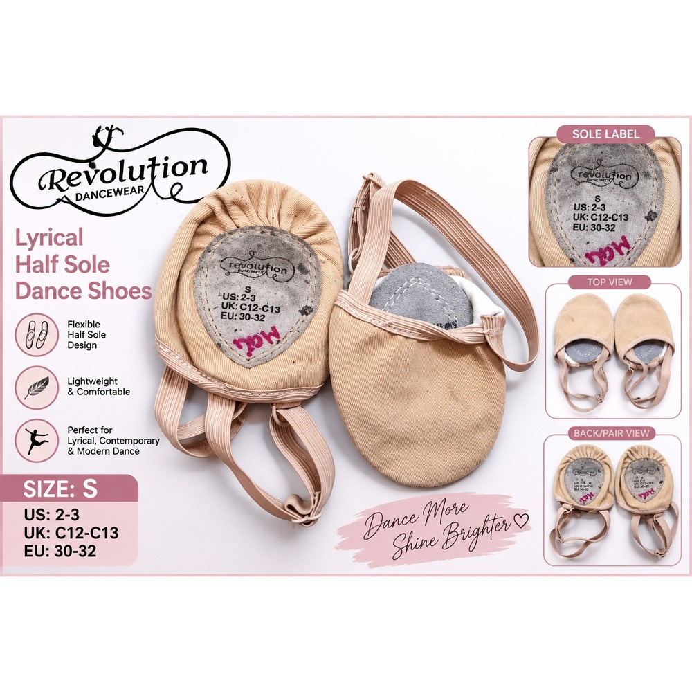Revolution Dancewear Lyrical Half Sole Dance Shoes Nude Tan Small US 2-3
